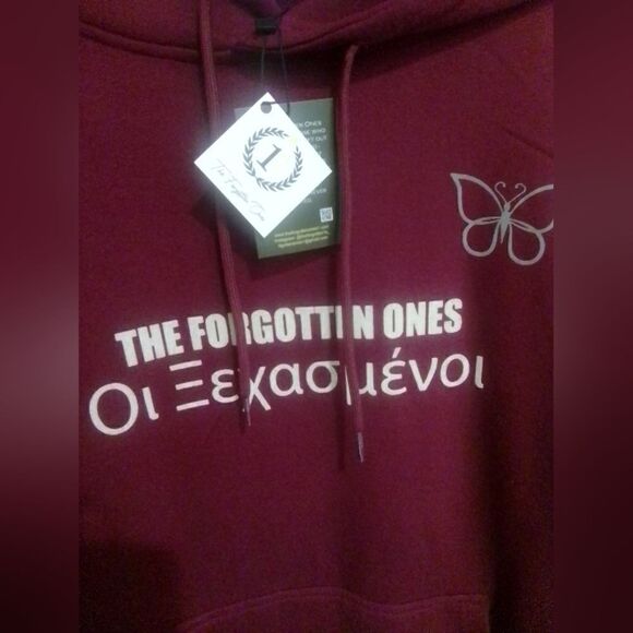New Maroon ‘The Forgotten Ones’ Hoodie with Butterfly Graphic Size M (Unisex) - Picture 5 of 5